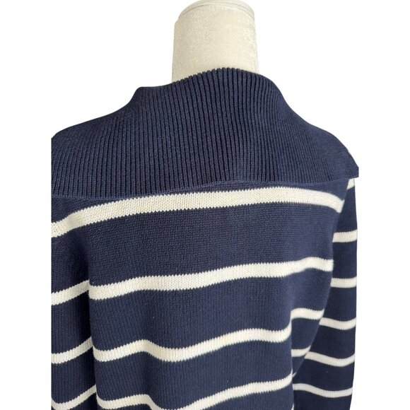 Lauren Ralph Lauren Navy White Striped Knit Sweater Small Petite Crest Preppy - Picture 8 of 9